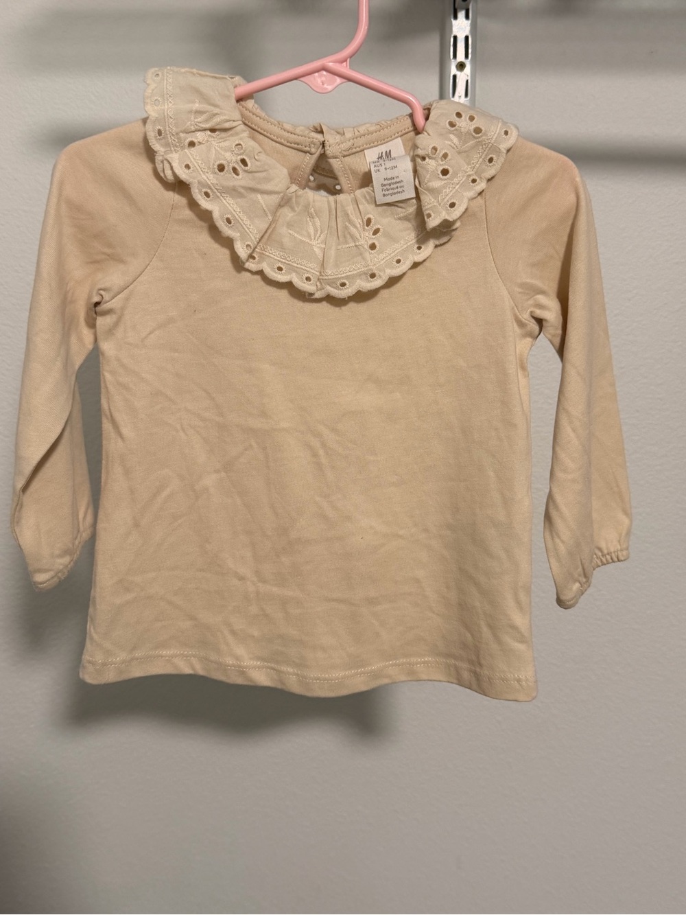 H&M Beige Long-Sleeve Top with Eyelet Ruffle Collar